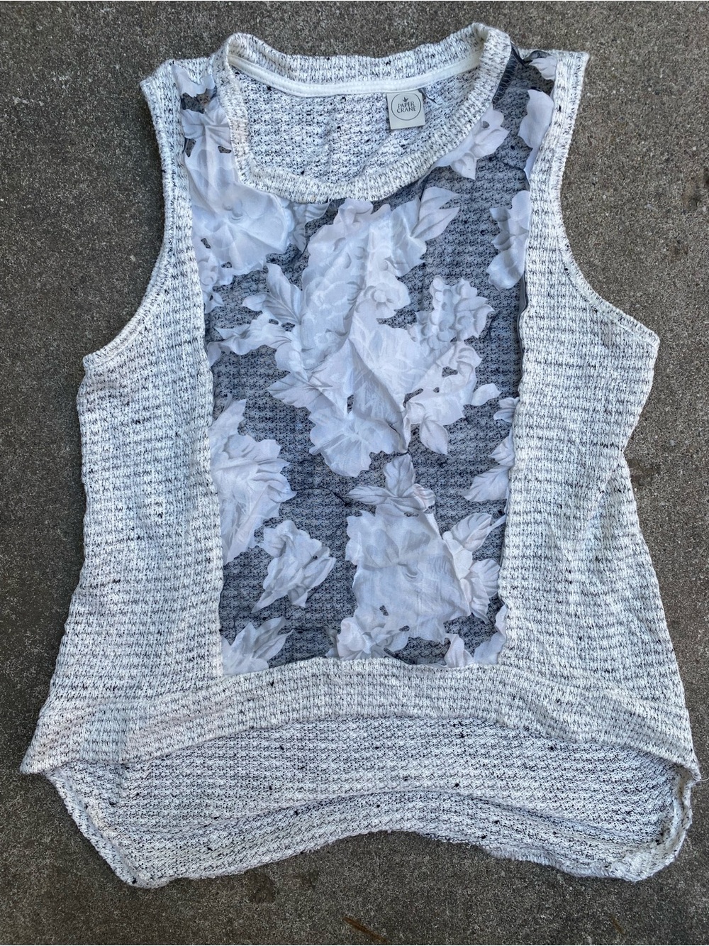 Paper Crane Sleeveless Sweater Vest with Sheer Floral Front Tank Top